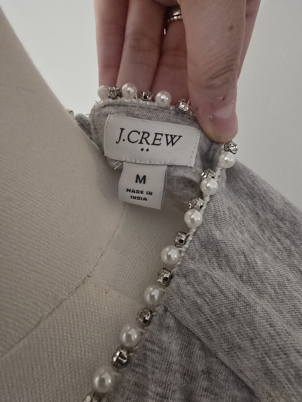 J. Crew Gray Short Sleeve Tee with Beaded Neckline NWT - Picture 3 of 4